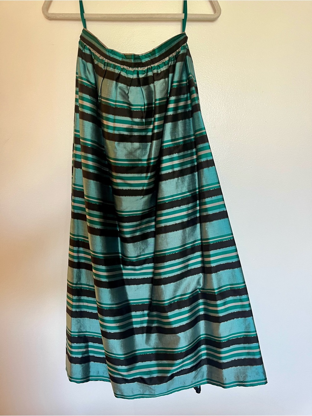 Thai Green and Black Striped A-Line Maxi Skirt